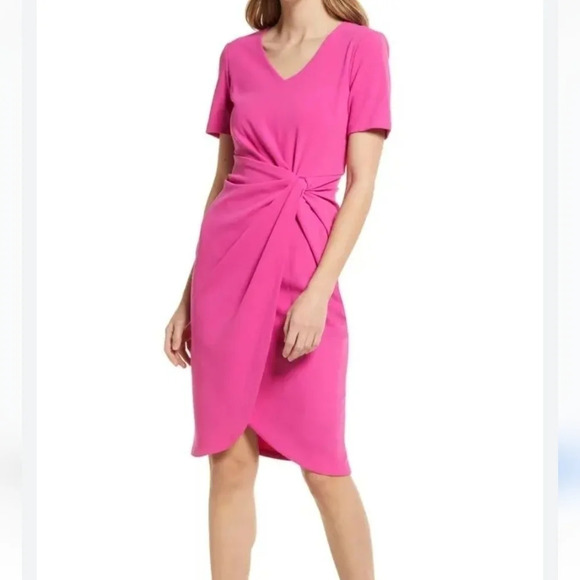 ♥Tahari ASL Stretch Crepe Side Knot Dress - Picture 1 of 14
